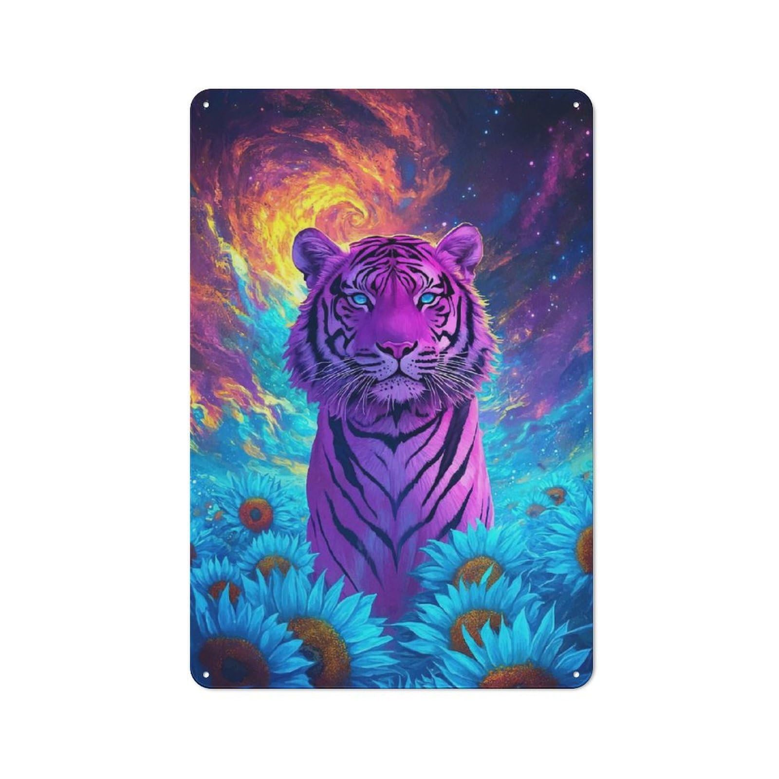 Junmoney Tiger Sunflower Field Country Style Metal Wall Decor 30X20cm, Decorative Metal Sign For Kitchen, Cafe, Pantry Or Dining Room