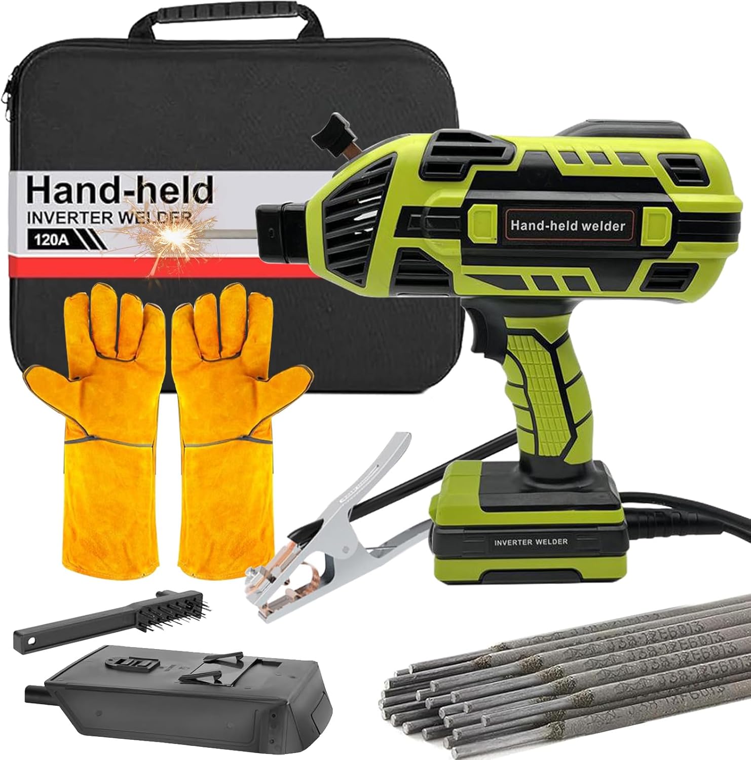 Portable Welding Machine Handheld Welder: IGBT Inverter Hand Held ARC Welder Gun with 6 Variable Current Adjustment - Welder Machine 110v Electric Welding Equipment for 3/32"-1/8" Wire Rods (Yellow)