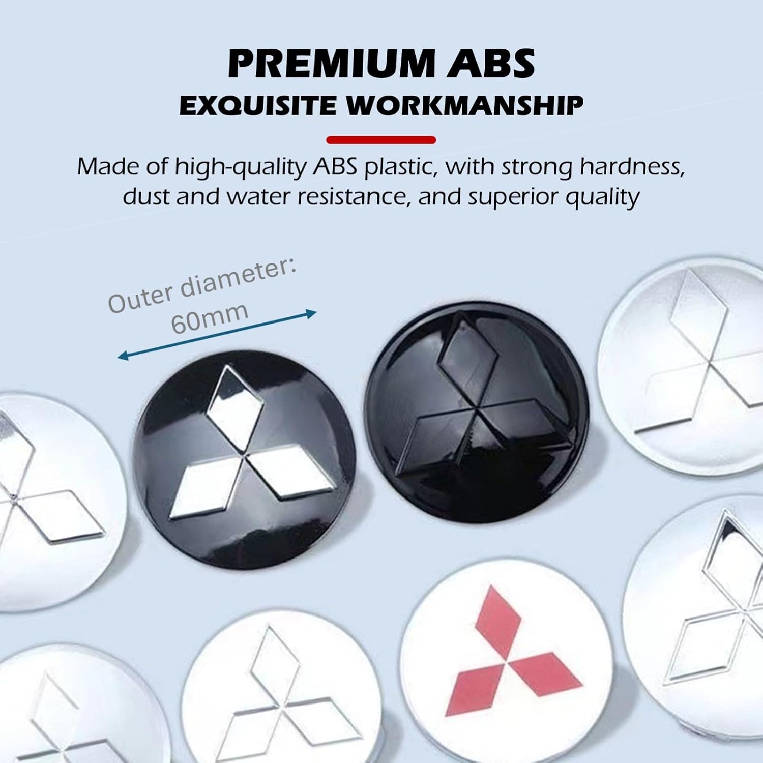 60mm Wheel Hub Center Cap with Logo Emblem ABS Material Compatible with Mitsvbishi Accessories(Mit Black Chrome)