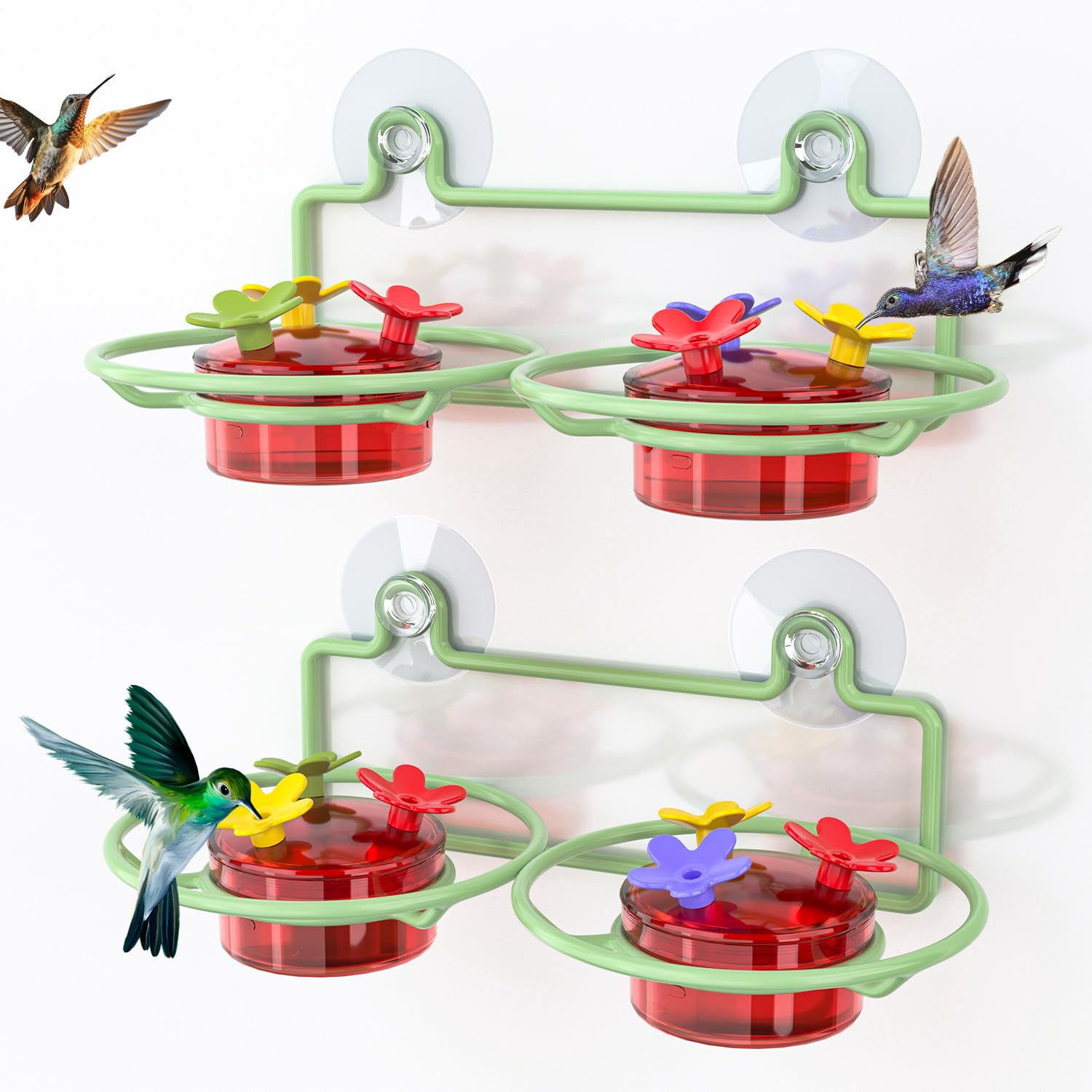 Photo 1 of ***MISSING PIECES** Dreamdrawer 2 Pack Window Hummingbird Feeder, Small Hummingbird Feeder for Outdoors with Strong Suction Cup - Metal Base & 6 Feeding Ports, Easy to Clean and Refill, Green