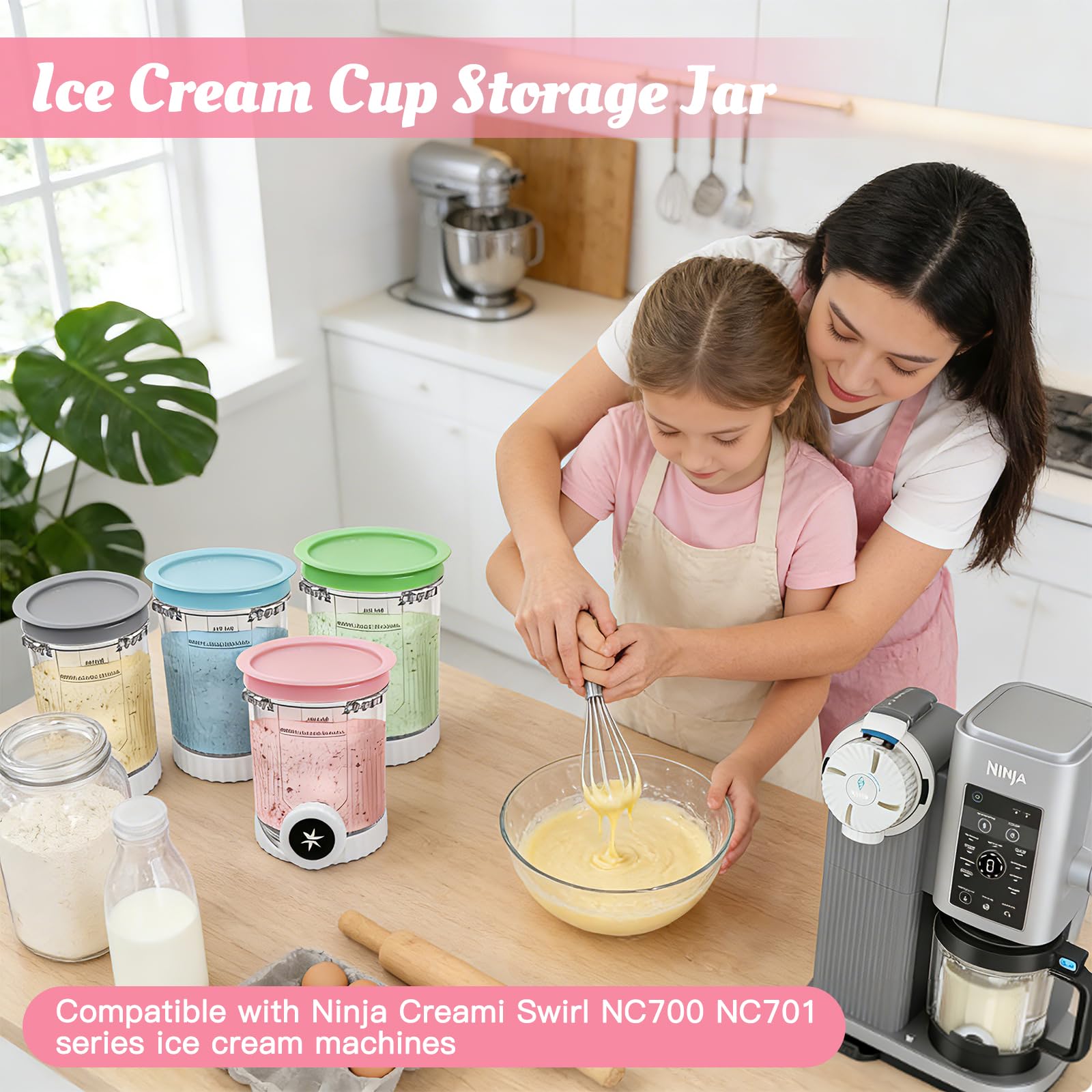 Lot de 4 récipients pour Ninja Swirl CREAMi NC701EU 480 ml, sans BPA et passent au lave-vaisselle, compatibles avec les récipients Ninja Creami Swirl, accessoires pour NC701EU, NC501EU, NC301EU