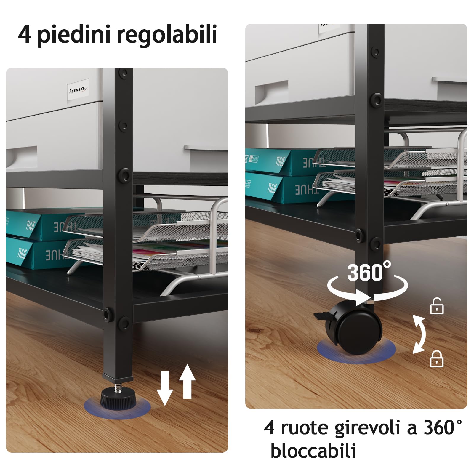 Supporto per Stampante a 3 Livelli con Prese USB e Ruote – Carrello Porta Stampante, Mobiletto da Terra, Mobile per Stampante 3D, Supporto Stampante e Tavolo per Stampante, Nero