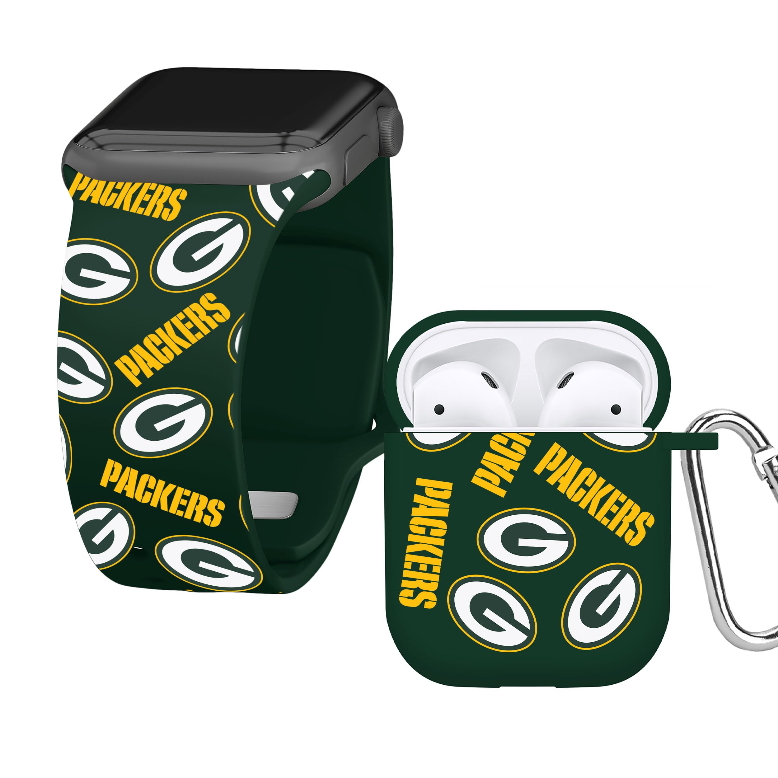 Game Time Green Bay Packers HD Combo Package Compatible with Apple Watch and AirPods Gen 1&2 (Random 42/44/45mm Short)