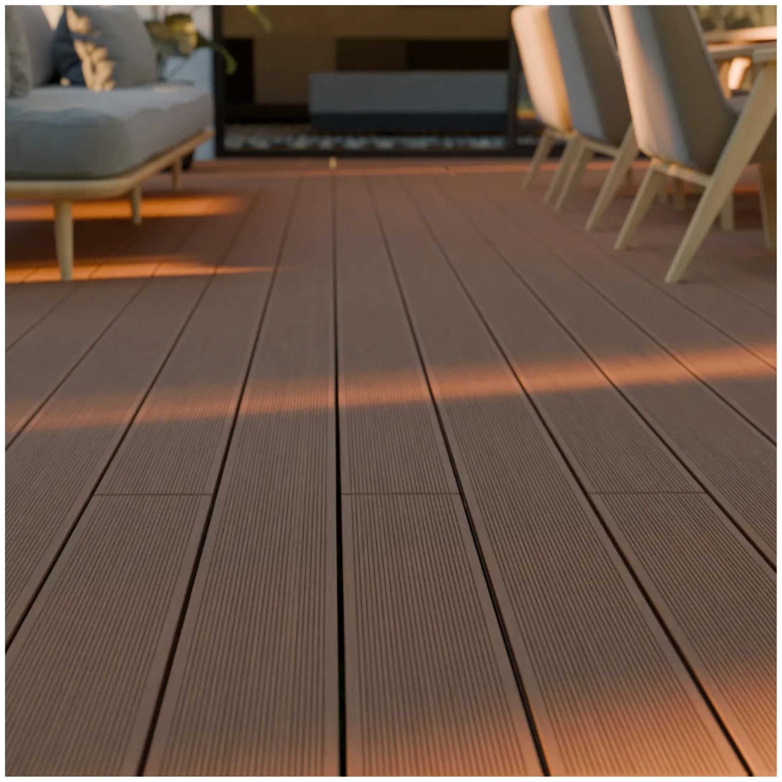 HORI WPC BPC Terrassendielen Komplettset Hohlkammerprofil fein geriffelt grob genutet inkl. Unterkonstruktion & Clips Fläche: 1 Muster