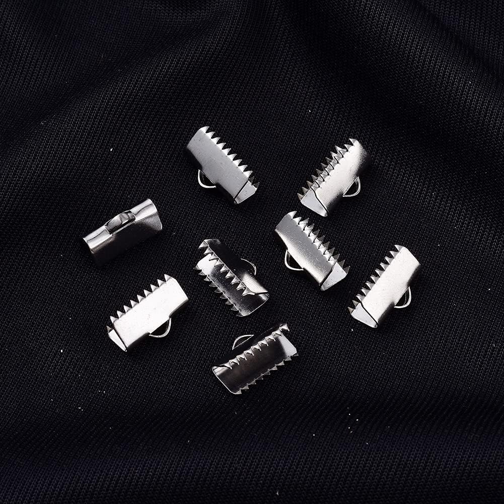 LiQunSweet 200 Pcs 304 Stainless Steel 13x7.5mm Ribbon Crimp Ends Fastener Clamps Cord Ends Connectors for DIY Jewelry Making
