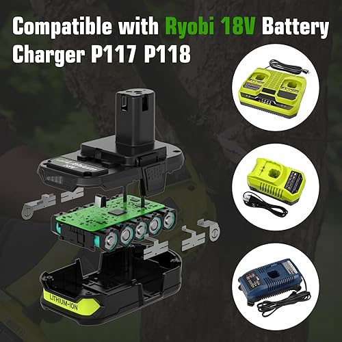 Miniatura 5 de Enermall 2 Pack 3600mAh P102 Replacement for Ryobi 18V Battery Plus Compatible with Ryobi Battery 18V P108 P103 P105 P107 P109 P104 Compatible with