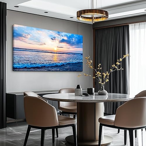 Miniatura 5 de Lienzo decorativo de pared para sala de estar, playa azul, océano, olas del mar, paisaje, decoración de pared, listo para colgar, decoración del