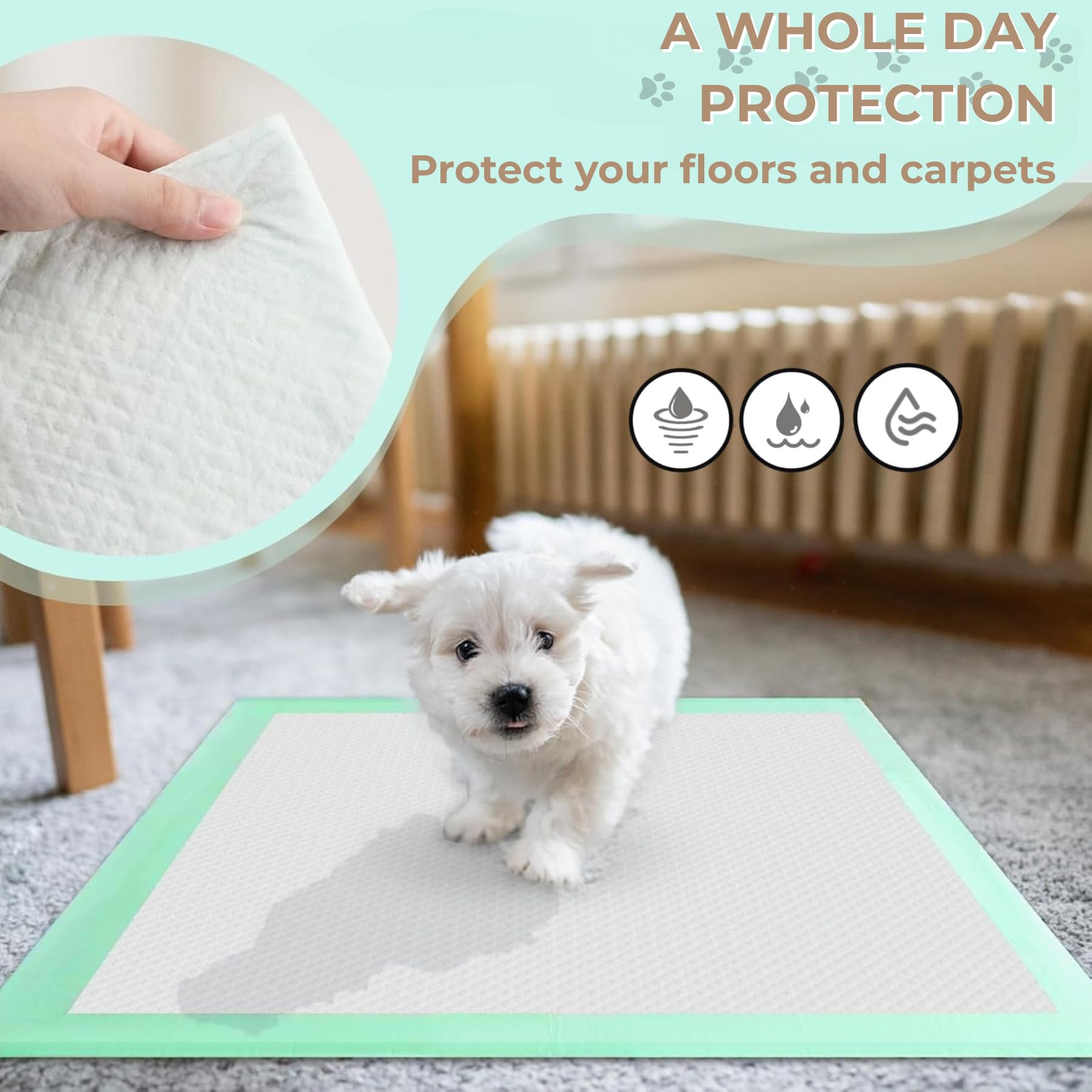 50 Stück PIPI Matten für Hunde, 60 x 90cm Welpen Unterlagen, Trainingspads mit Schnell Trocknender Oberfläche, Einmalunterlagen Auslaufsicheres 5-Lagiges Design Puppy Pads