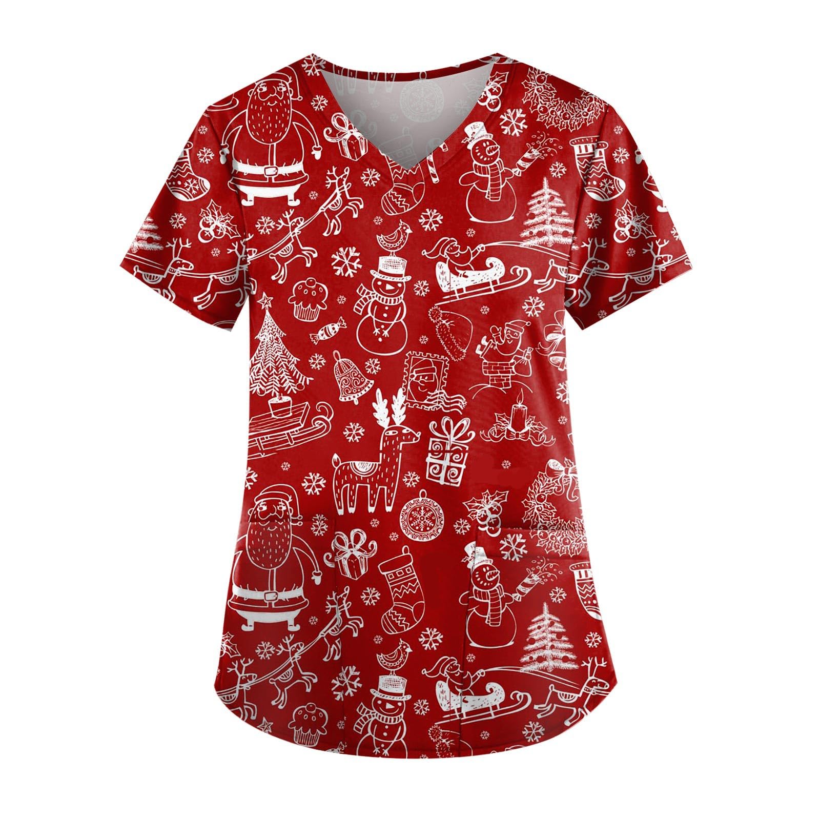 Printed Scrub Holiday Scrub Tops Cheap Christmas Scrub Tops Women