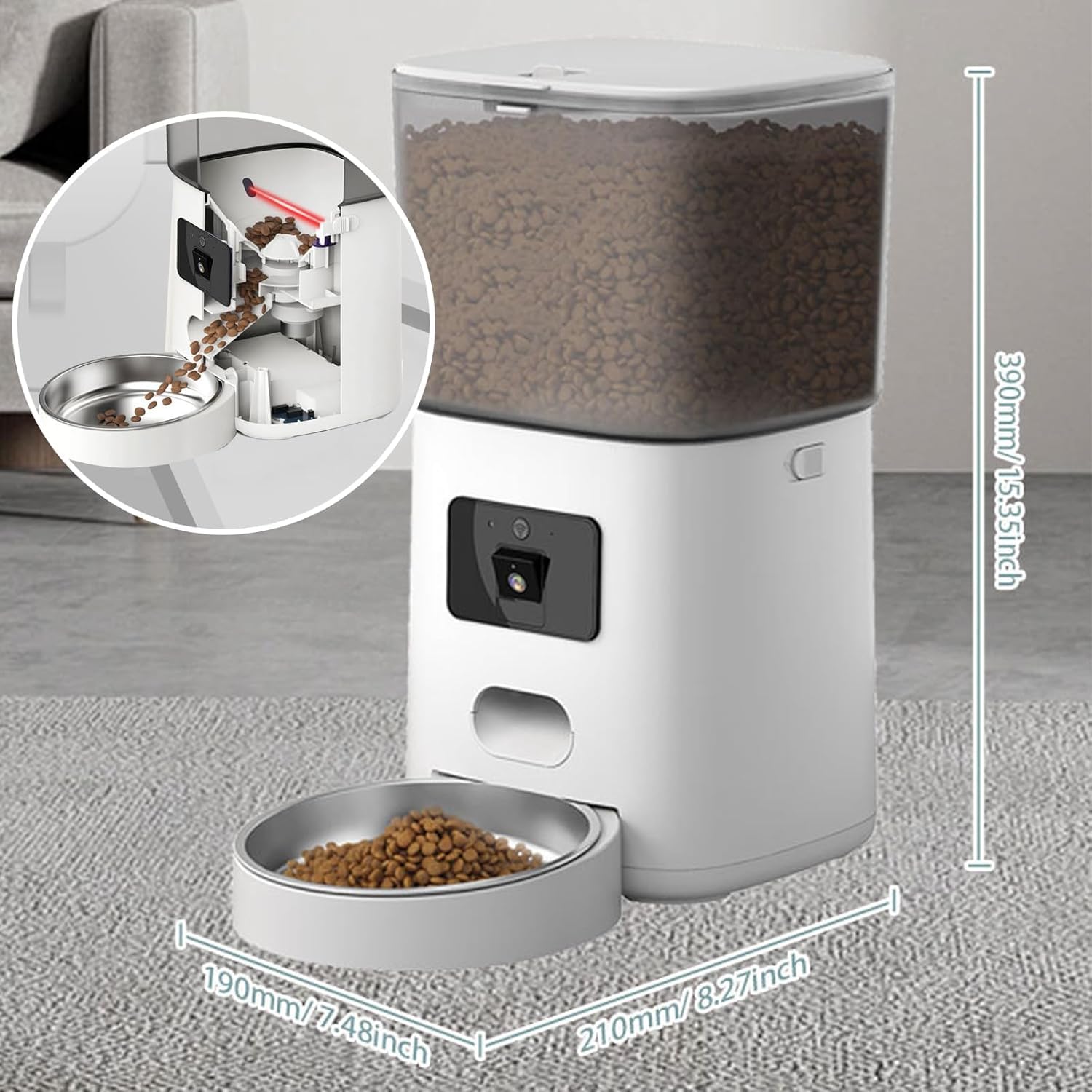 Genérico Comedero Automático para Gatos, Comedero Inteligente para Mascotas, Dispensador De Comida para Gatos De Gran Capacidad De 6l, Comedero con Monitoreo De Video 1080p