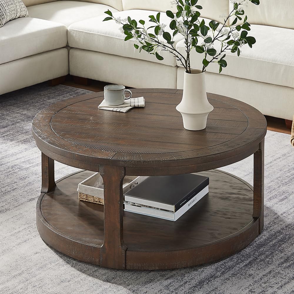 Amazon.com: JURMALYN 40'' Round Coffee Table with Wheels for Living ...