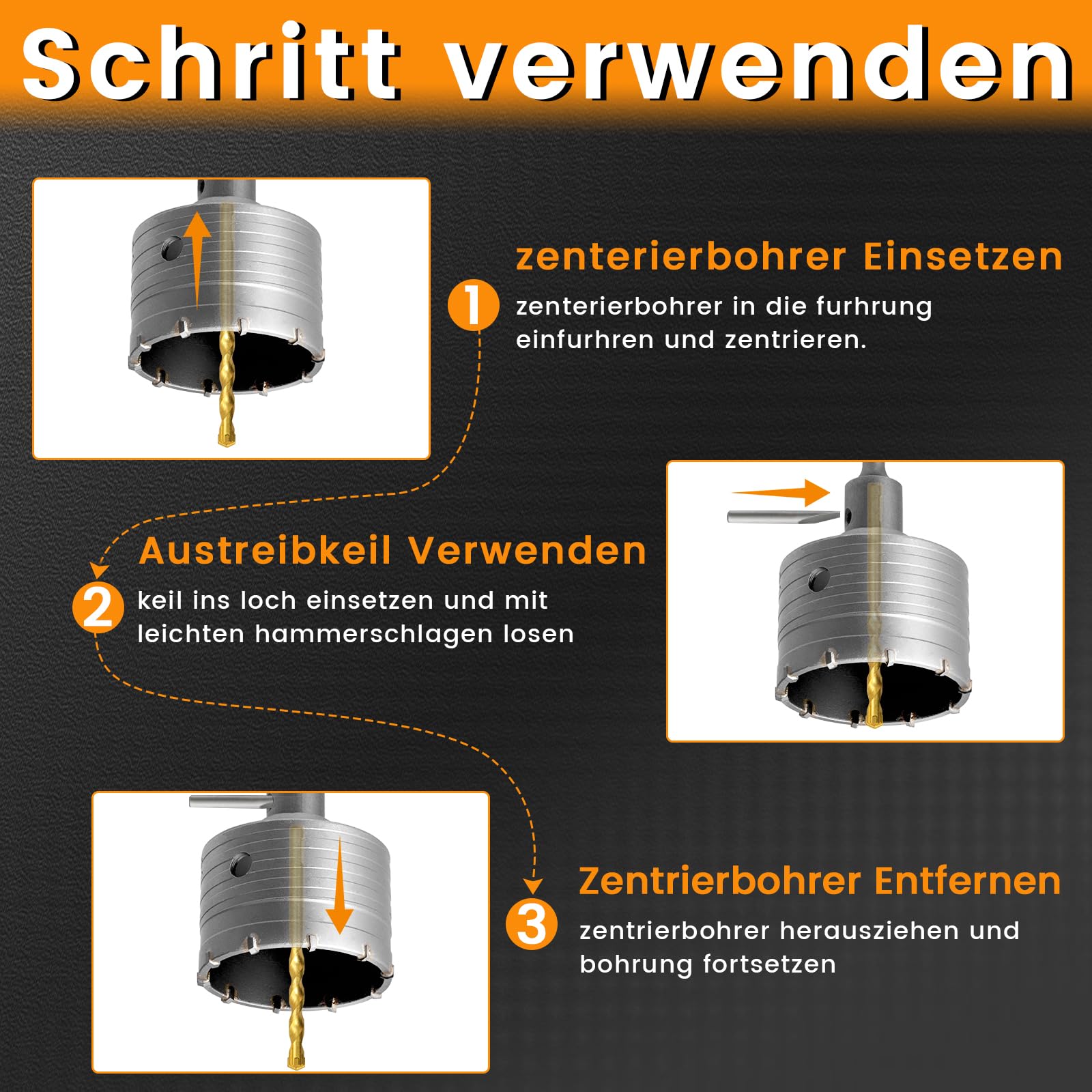 Steckdosenbohrer 82mm, Hohl-Bohrkrone Set Dosenbohrer 68mm mit SDS plus Adapter 110mm und Zentrierbohrer 8x110mm, Hammerschlagfest, Dosenbohrer, Lochsäge, Steckdosenbohrer, für Bohrhämmer