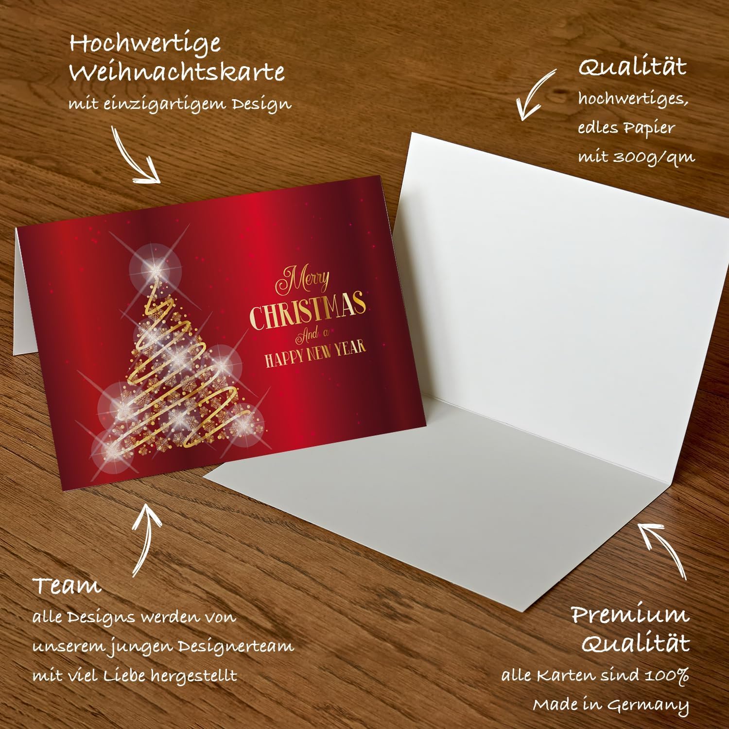 Lot de 30 cartes de Noël élégantes de qualité supérieure avec 30 enveloppes, 12 x 18 cm, cartes pliantes pour entreprises, cartes de Noël, merry christmas joyeux Noël
