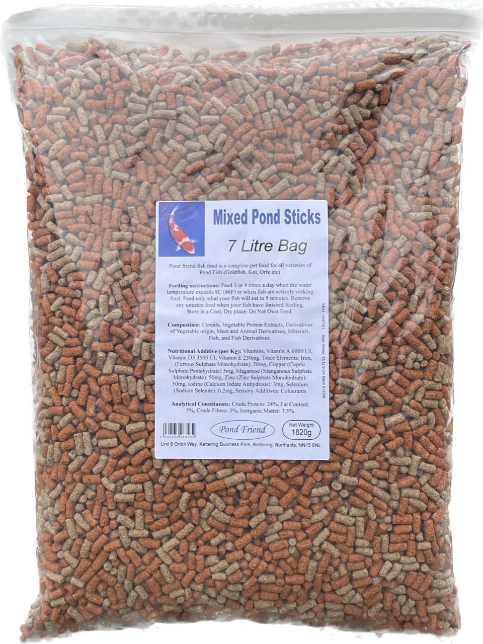 Pond FriendKoi & Goldfish Food Floating Variety Mix For Cold Water Fish With Added Vitamin C - 1820g