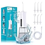 MOCEL Water Dental Flosser OLED Display Cordless Teeth Cleaning MOCEL 5 Modes Oral Irrigator 300ML Portable and USB C Rechargeable IPX7 Waterproof Floss Teeth Pick (White)