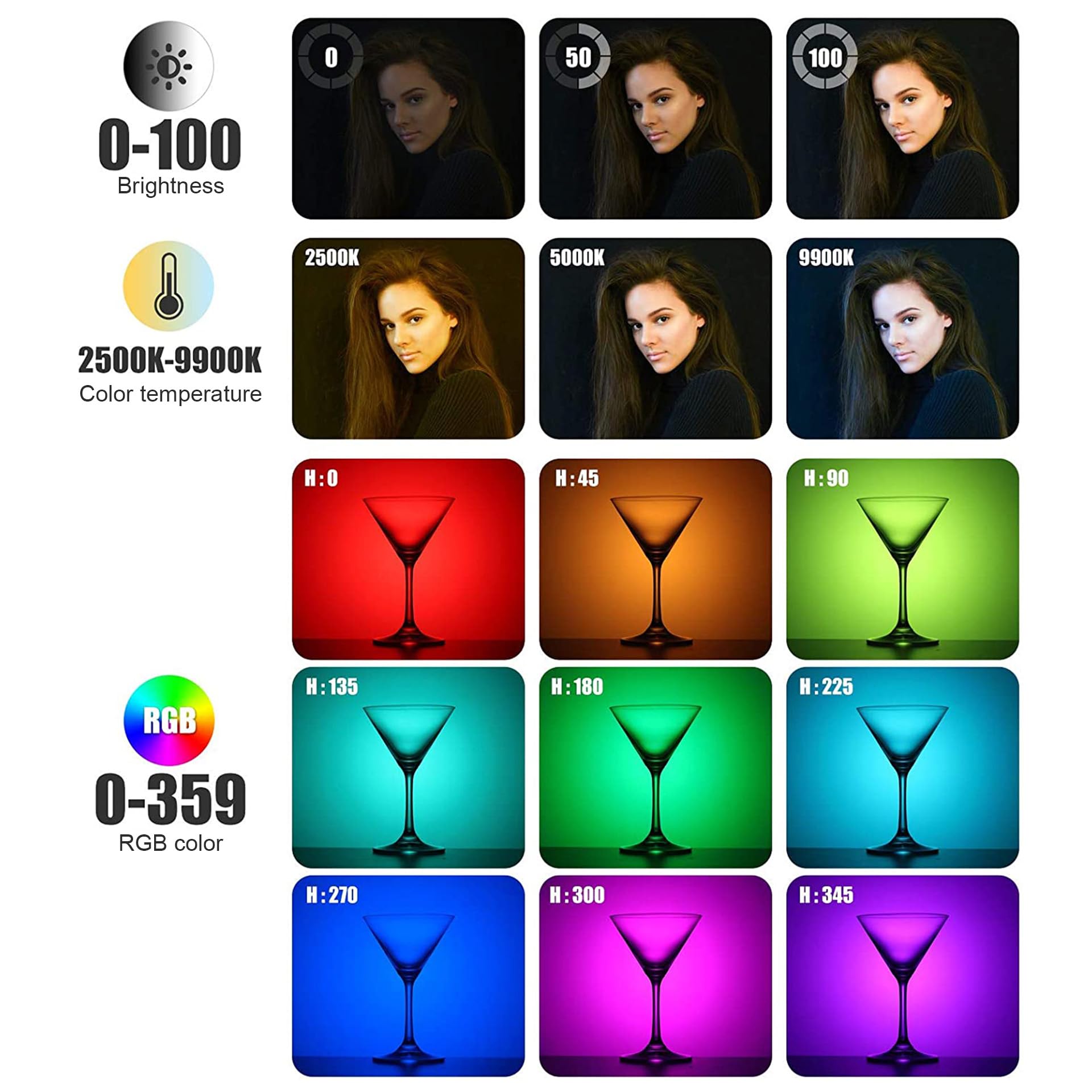 ENEGON 4000mAh Rechargeable Mountable Bicolor LED Video Light with Mini Panel for Professional DSLR Cameras | Photo Video Lighting Long Battery Life | Fits for iPhone Sony Canon Nikon Fuji Panasonic: RGB 276 LED