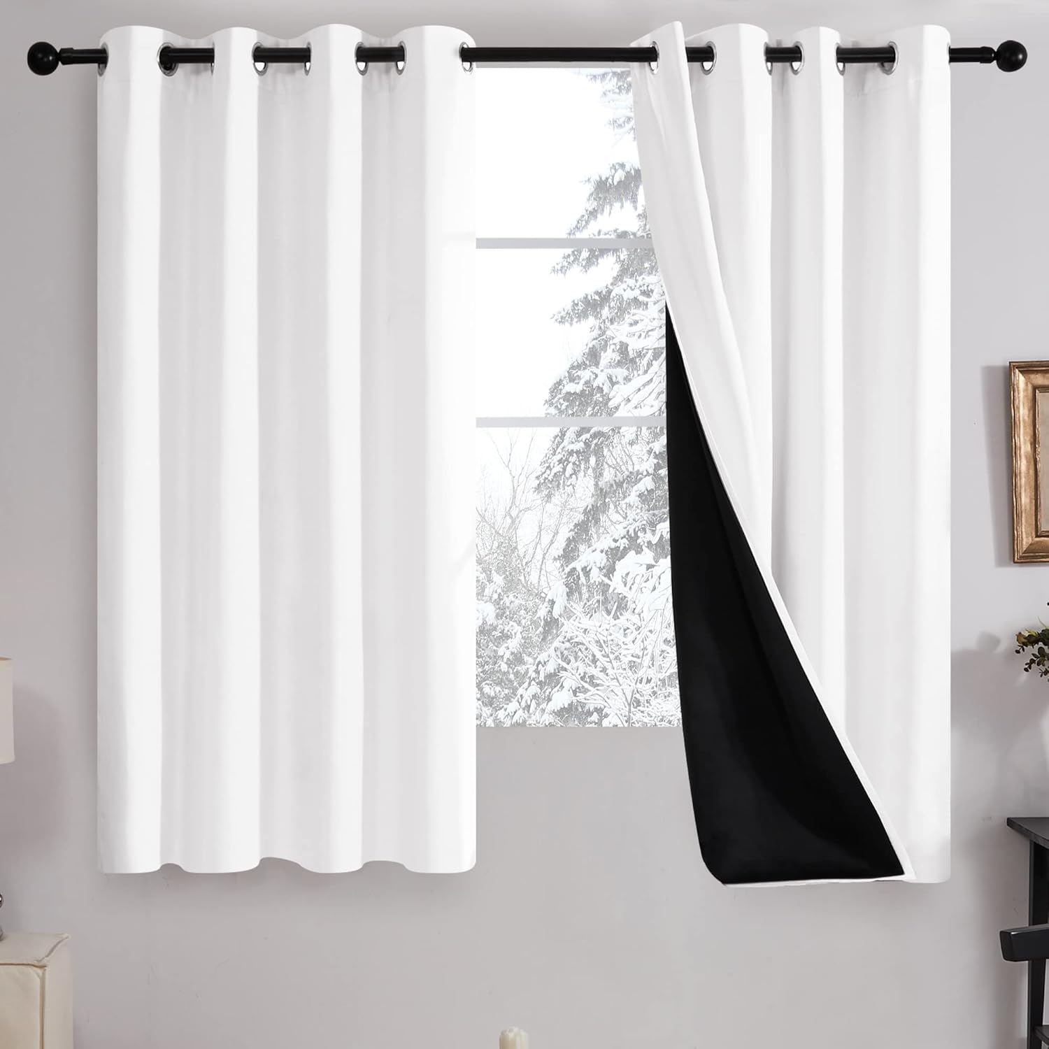 Deconovo White Blackout Curtains for Bedroom, 2 Thick Layers 100