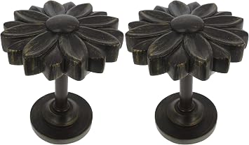 Set of 2 Blossom Window Drapery Medallion Holdbacks, Curtain Tiebacks, Wall Hook, Tassel Holder, Bronze