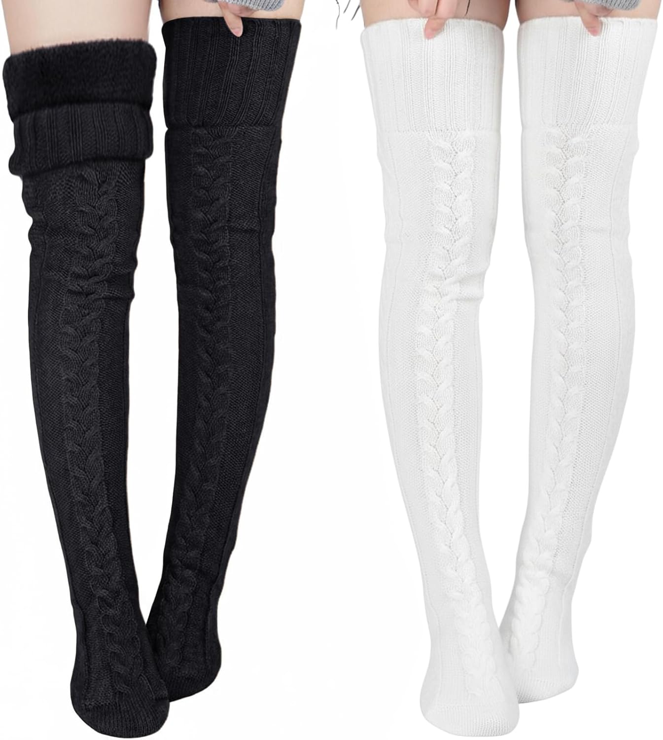 Suhine Women Fleece Lined Thigh High Sock over Knee Cable Knit Boot Sock Extra Long Winter Warm Thermal Stocking Leg Warmer