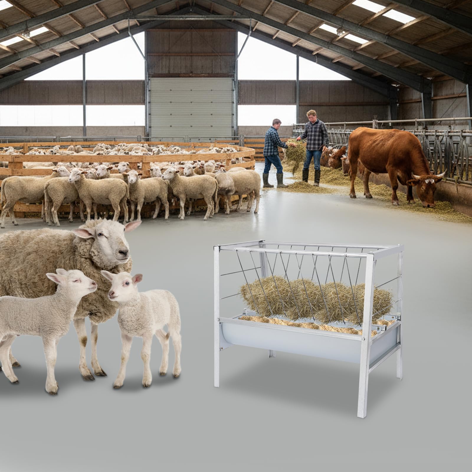 Comedero para ganado, comedero para ganado, comedero, comedero grande para cabras, comedero 2 en 1 para cereales y heno, comedero para ovejas, cabras, caballos, ganado, 100 x 66 x 85 cm