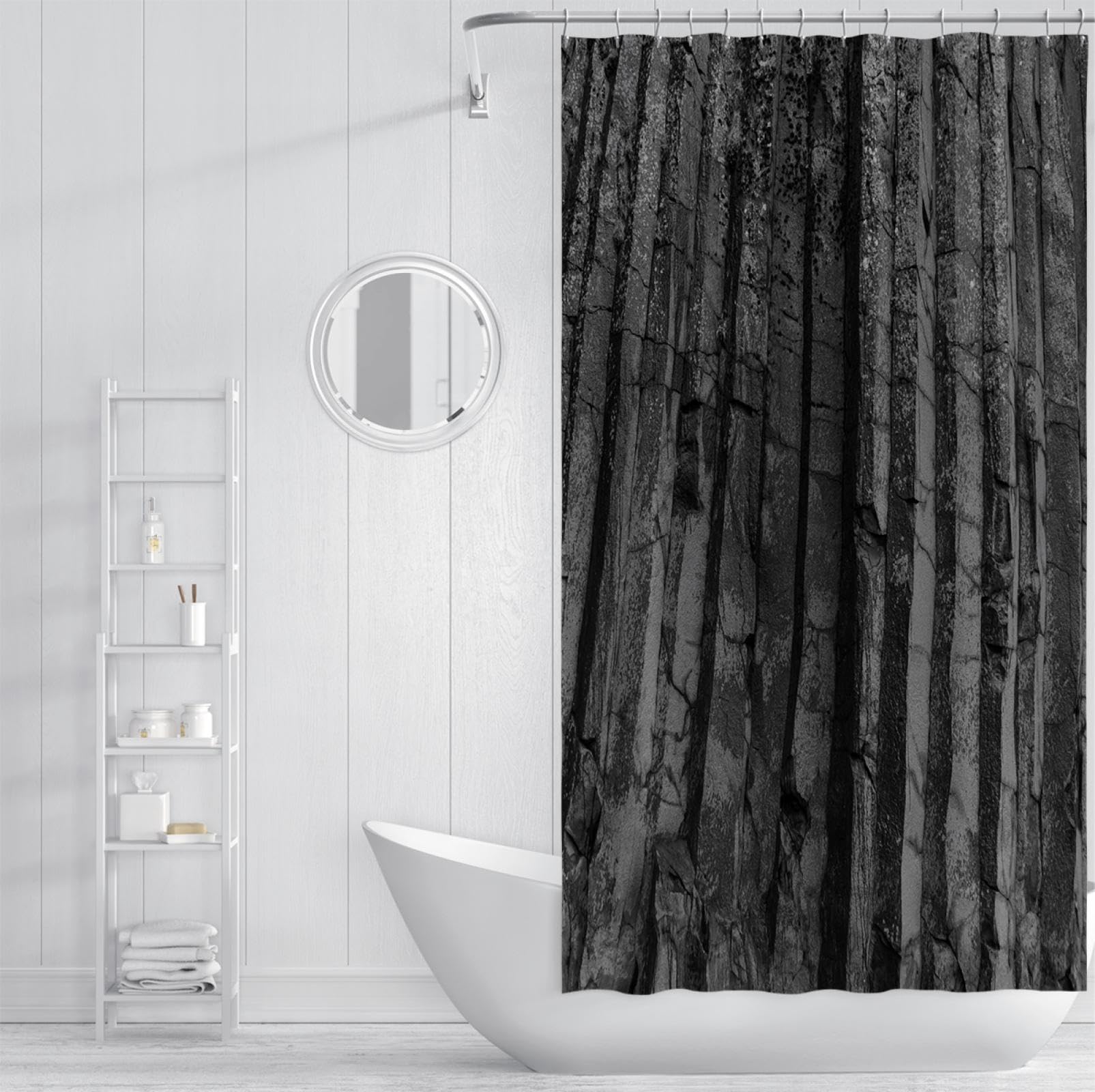 Conjuntos de Cortinas de Ducha Gris Oscuro para baño de Hombre Secado rápido Lavable a máquina Poliéster Impermeable Cortina de Ducha Moderna con Ganchos Negro 180x200 cm