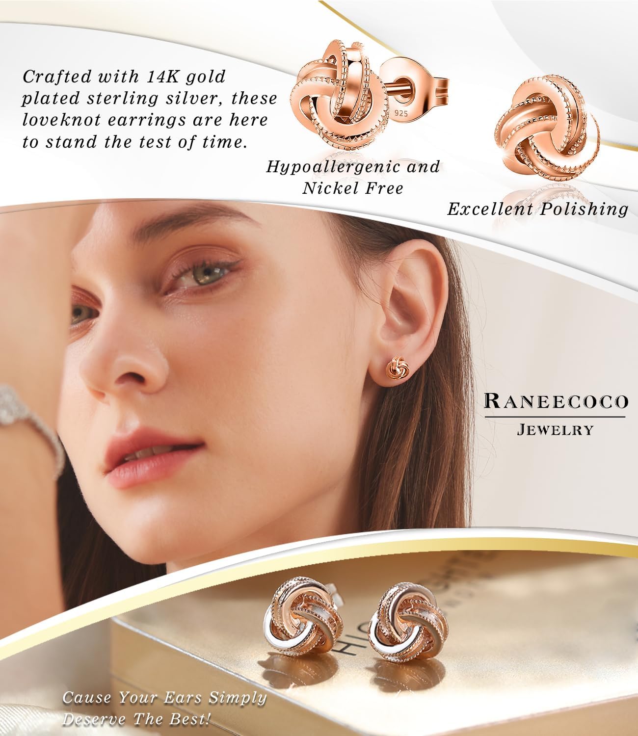 Gold Plated Sterling Silver Studs Love Knot Earrings For Women | Hypoallergenic & Nickle Free Jewelry for Sensitive Ears - Image 4
