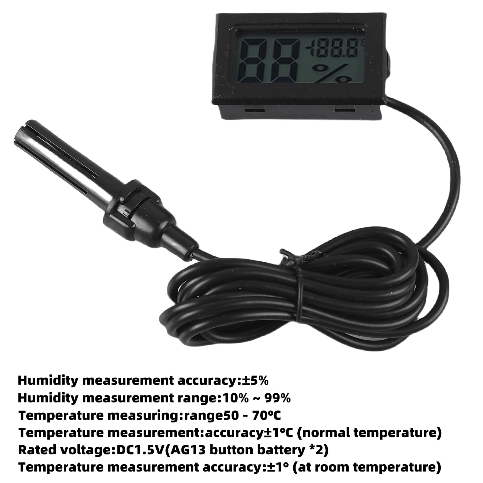 Lot de 6 mini thermomètres numériques LCD avec capteur et câble de 1,5 m pour reptiles, incubateurs et aquariums