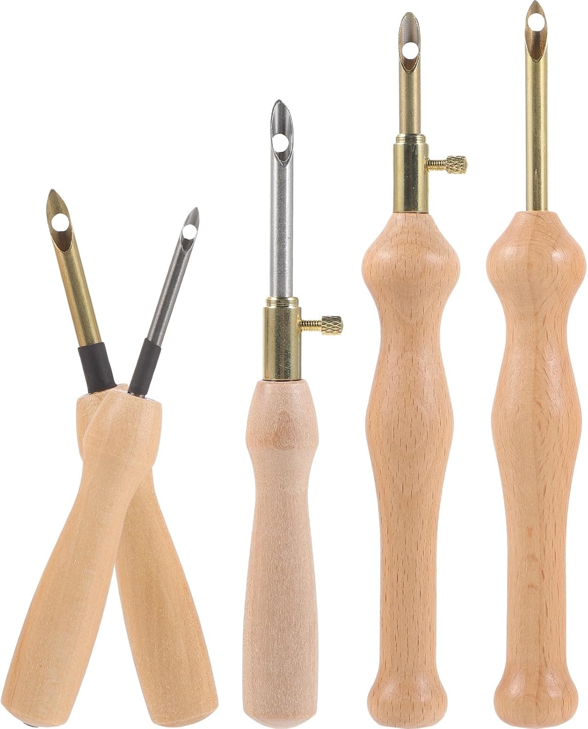 FOMIYES 5pcs Punch Needle Kit with Wooden Handle Wool Felt DIY Embroidery Tools for Beginners, Includes 5mm and 3.5mm Needles, Craft Sewing Accessories for Rug Punch and Stitching Projects