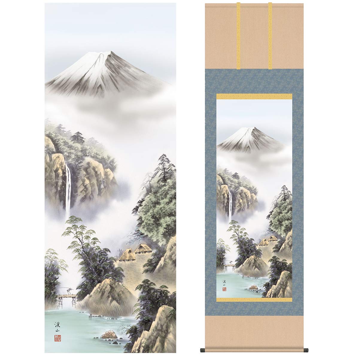 Amazon.co.jp: 掛け軸 モダン 尺五 山水画掛軸 四季山水 四季富情 夏