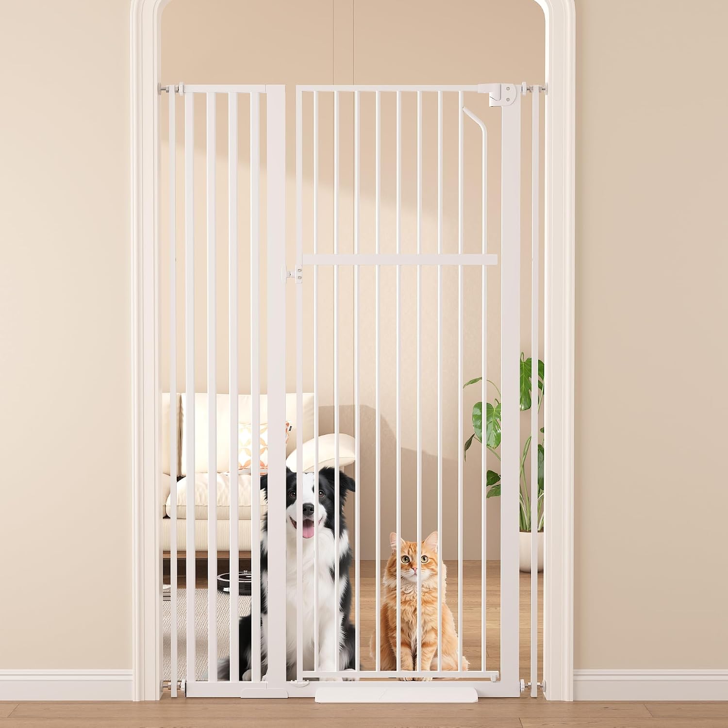 Extra Tall Cat Gate, 55.1" Heavy Duty Pet Gate for Large Cats & Dogs, Adjustable 29.9-37.4" Wide, Auto Close, No Drilling Pressure Mount, Easy Walk Through for Doorways Hallways Kitchen, Black