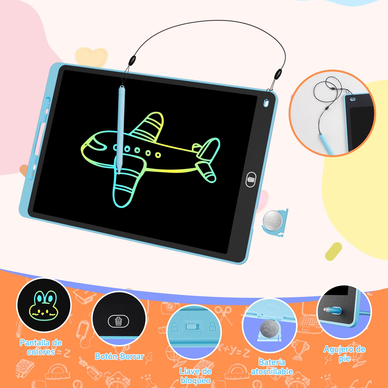 12 Pulgadas 2 Packs Tableta Escritura LCD Color, Electight Tablet Escritura Pantalla Colorido Infantil, Juguetes Educativo Niños con Borrable y Bloqueo Función, para el Hogar, Rosa+Azul — view 2
