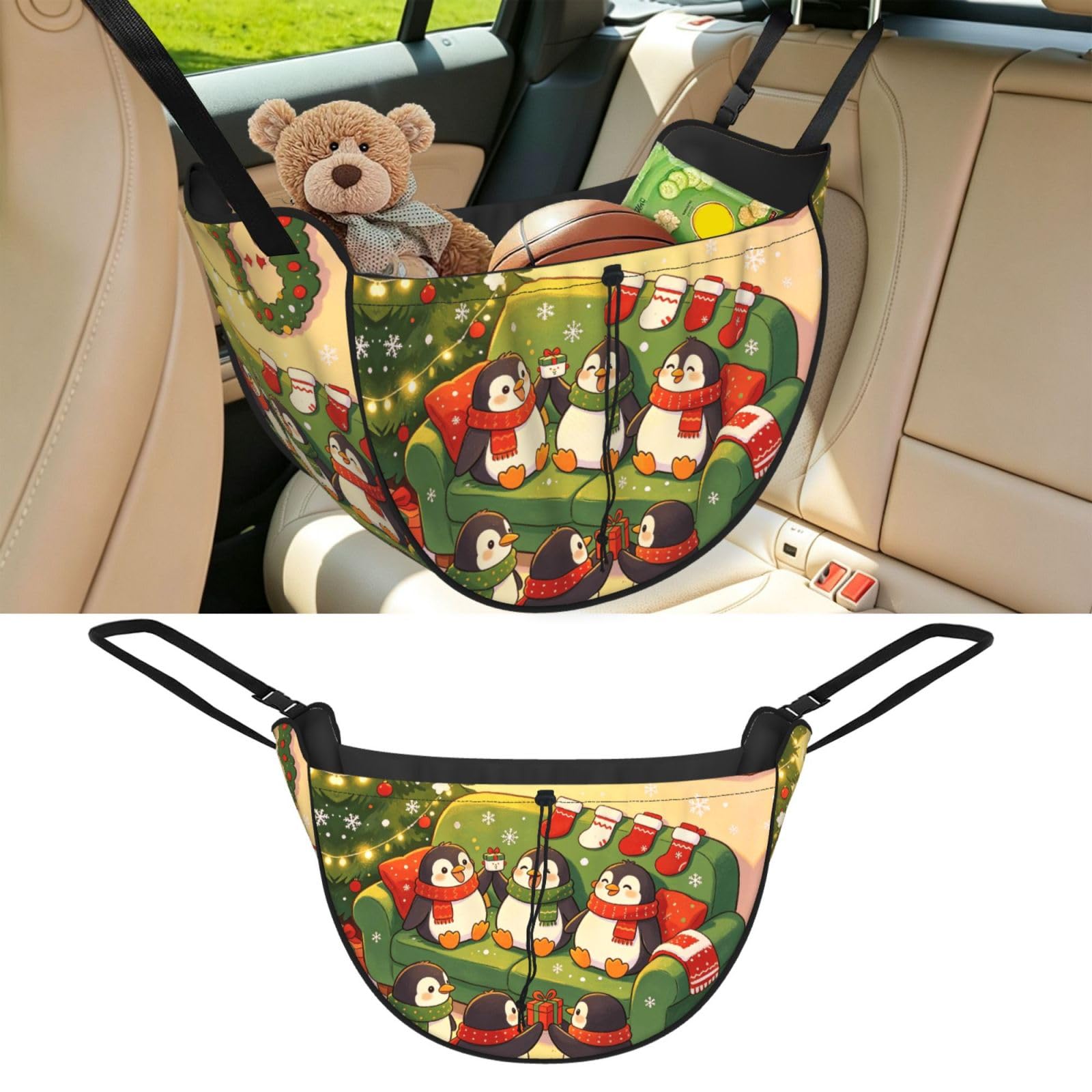Cntdbu Black Cute Penguin Car Seat Organizer-Backseat Storage Bag For Travel