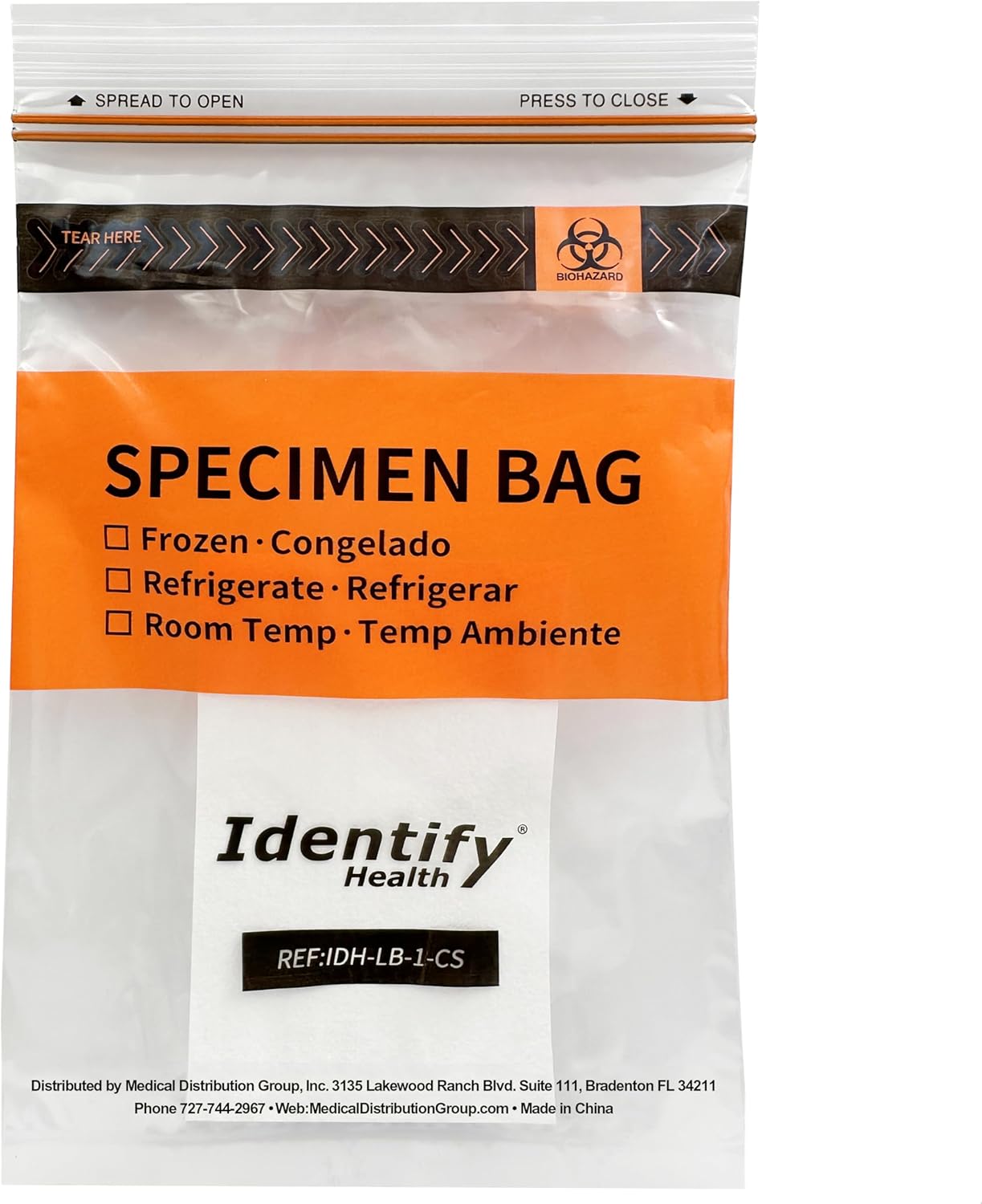 Identify Health Biohazard Specimen Lab Bags | 2000 Pack | 6x9 Inch 3-Wall Laboratory Double Zip Seal with Absorbent Pad and Document Pouch | TearZone Destroy BIO Feature