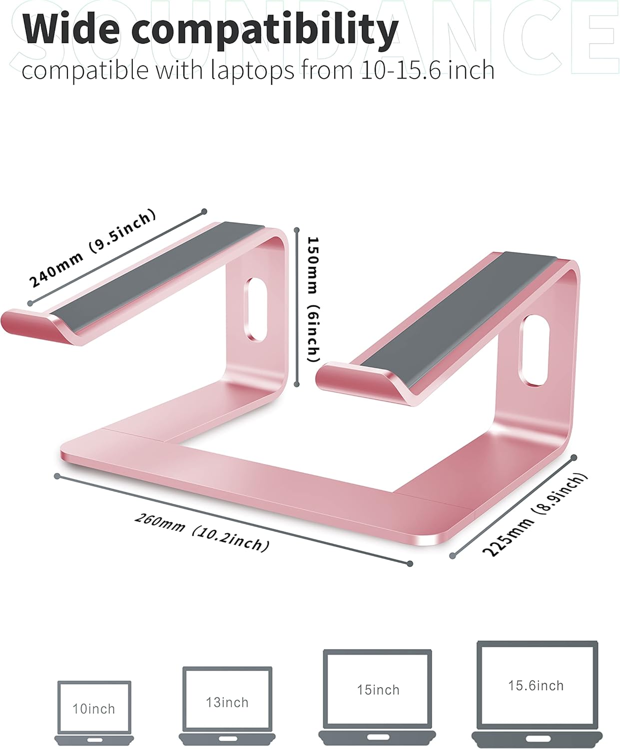 Exclusive Special Soundance Laptop Stand, Aluminum Computer Riser, Ergonomic Laptops Elevator for Desk, Metal Holder Compatible with 10 to 15.6 Inches Notebook Computer, Pink Gold 🛒 Flash Sale Soundance Laptop Stand, Aluminum Computer Riser, Ergonomic Laptops Elevator for Desk, Metal Holder Compatible with 10 to 15.6 Inches Notebook Computer, Pink Gold