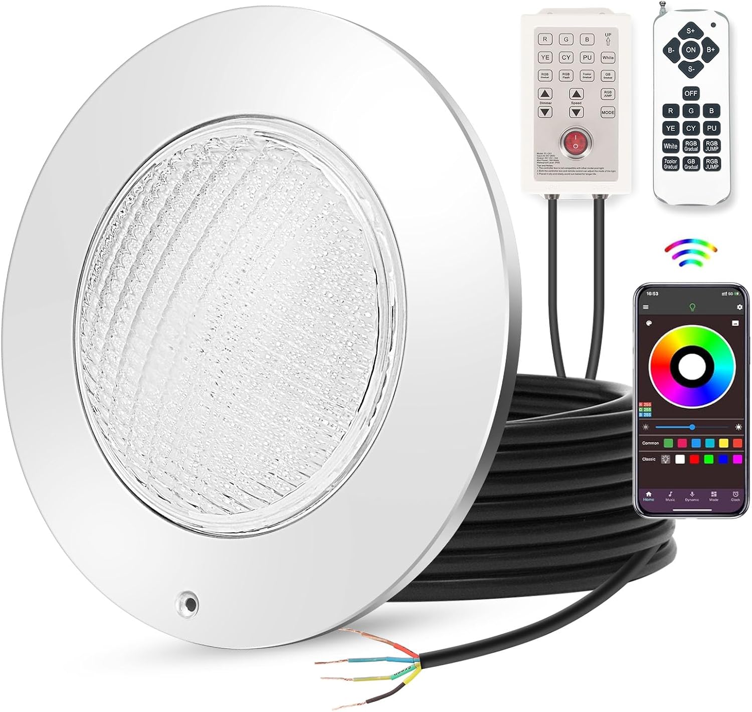 Pool Lights for Inground Pool, 54W 10 Inch Large LED Multicolor Inground Pools LED Light with 50 Foot Cord for Wet Niche, APP Control & Remote Control