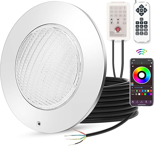 Mopzlink Luces LED para piscina con control de aplicación y control remoto, luces sumergibles subacuáticas RGB regulables de 20 W, luz de piscina Mopzlink Luces LED para piscina con control de aplicación y control remoto, luces sumergibles subacuáticas RGB regulables de 20 W, luz de piscina