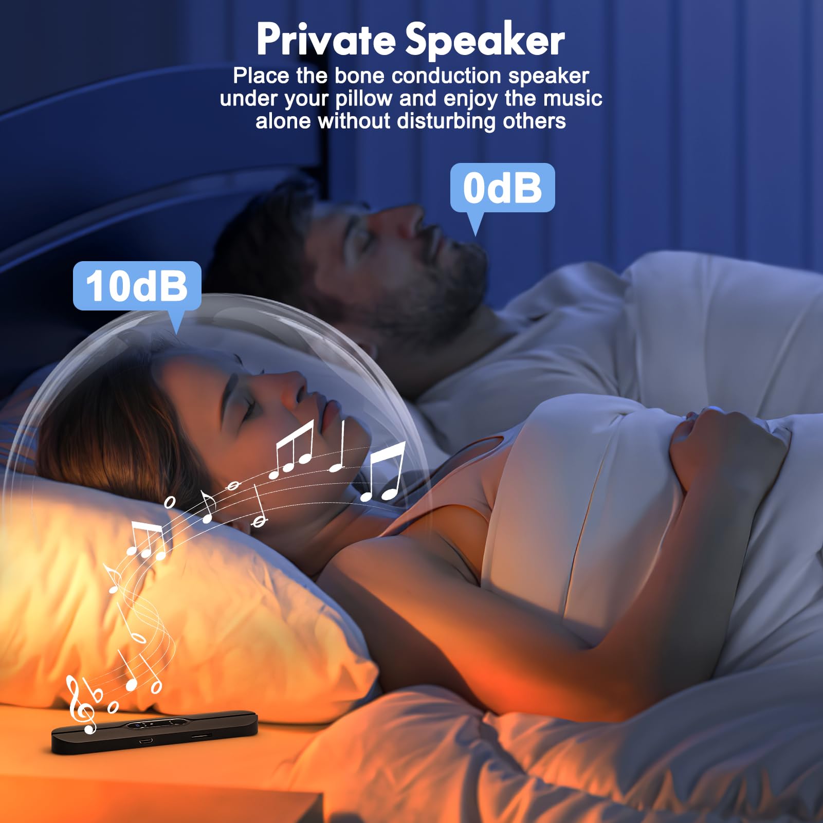 Bluetooth-Knochenschalllautsprecher, Tragbarer Schlaf Knochen Leitung Lautsprecher mit Stereo Bass, Kissenlautsprecher Bluetooth mit Weißes Rauschen, Lautstärkeregler, TF-Kartenunterstützung, Timer