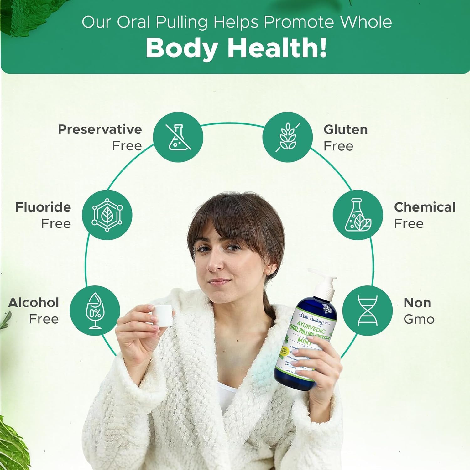 Dale Audrey Nano Hydroxyapatite Mouthwash Oil Pulling for Teeth and Gums, Mint Flavored Organic Oral Rinse, Essential Oils for Teeth Whitening and Fresh Breath Mouthwash 8 oz Glass Bottle
