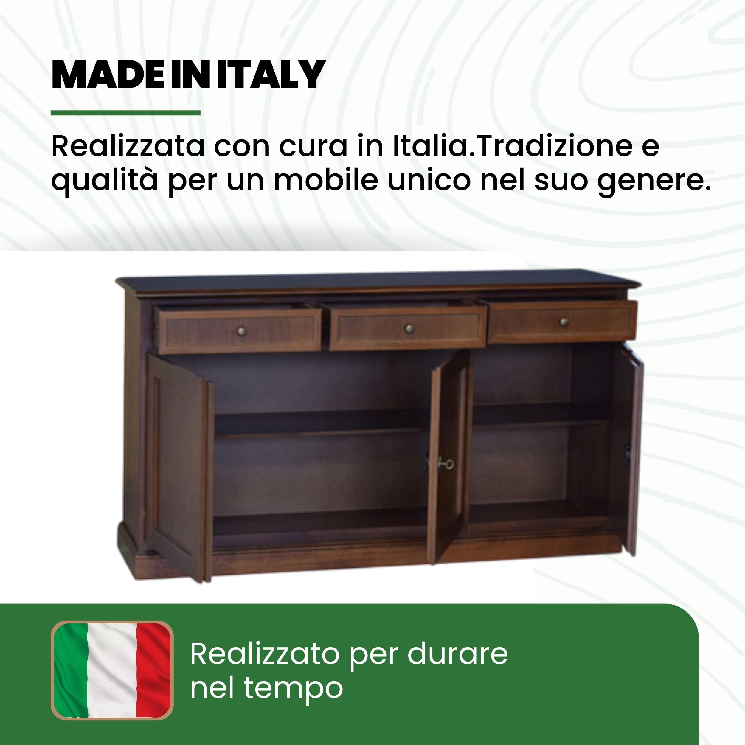 Mar.c.a. Design - Credenza Soggiorno in Legno di Pioppo, Stile Classico Arte Povera Elegante e Funzionale, Mobile Made in Italy