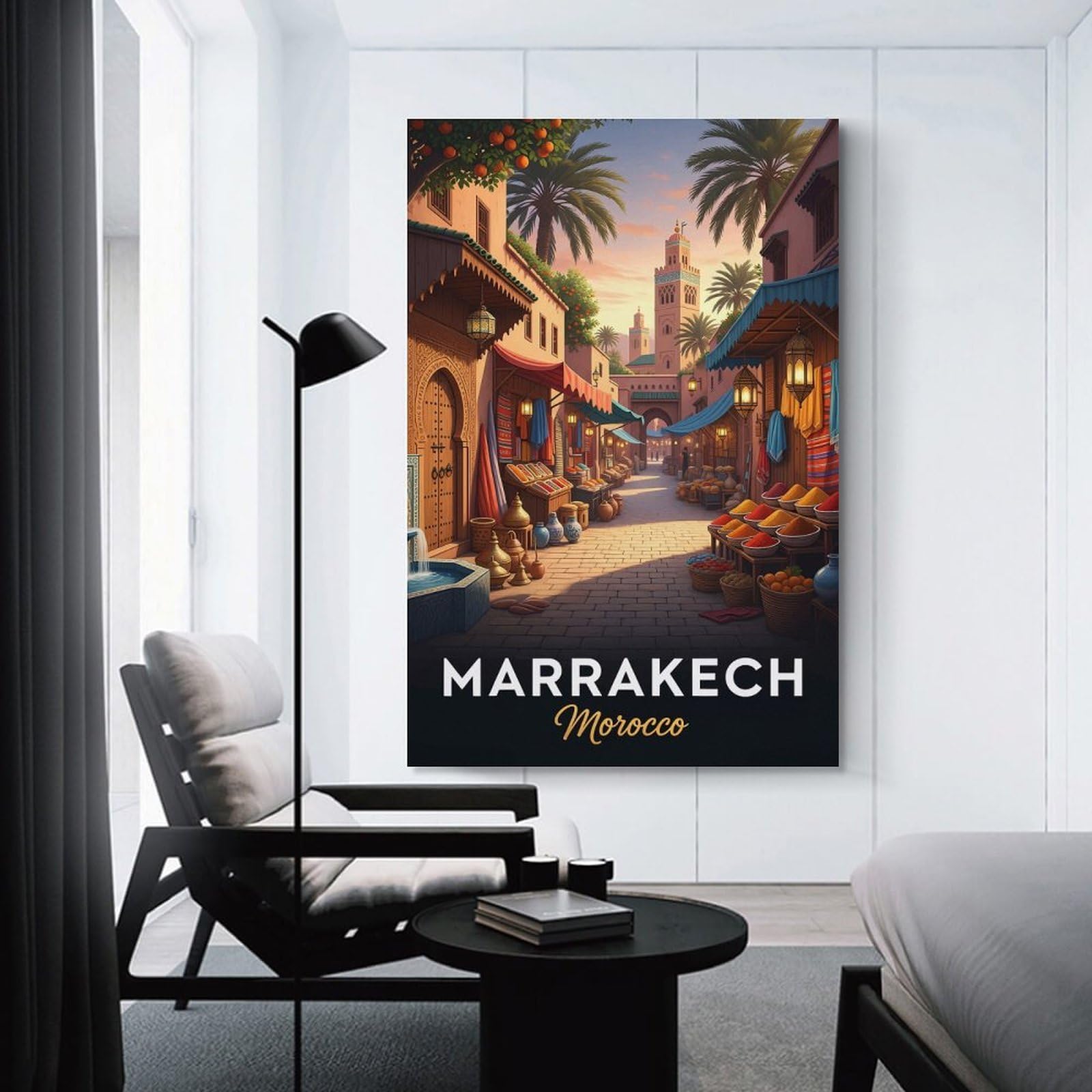 Junmoney Marrakech Morocco Street Scene Home Decor Wall Art 24x36inch(60x90cm), for Living Room, Lounge Or Sitting Room, A Home Accent with Warm Character