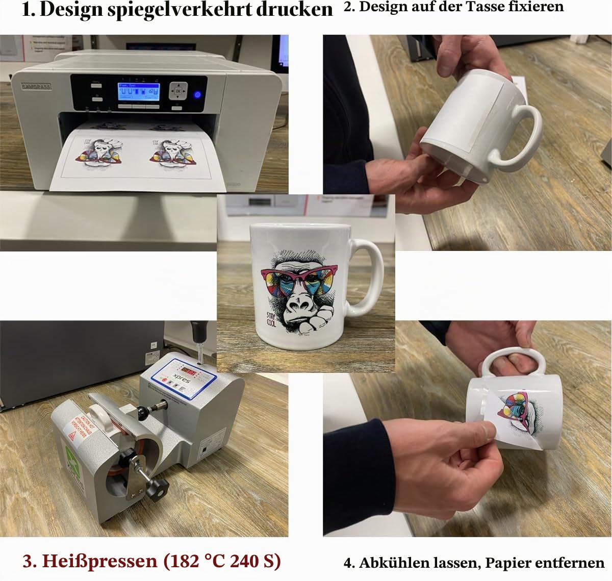 Sublimation weiße Kaffeetassen mit großem Griff, 325 ml, blanko, bedruckt mit Box, 24 Stück