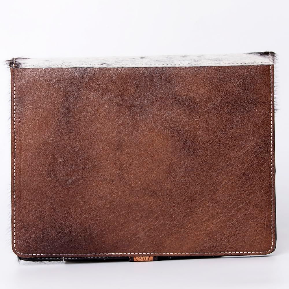 American Darling Hair-on Cowhide Portfolio Bag – Floral Tooled Leather, Genuine Leather Organizer, Handmade Western Style