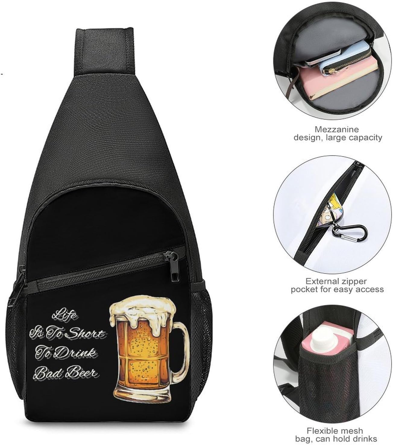 Life Is To Short To Drink Bad Beer Crossbody Sling Backpack Chest Bag Daypack