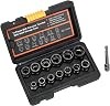 14pc Bolt & Nut Extractor Socket Set - 38" Drive for Broken, Stripped, Rusted Bolts - High Hardness Chrome Molybdenum Steel - Includes Power Drill Adapter & Storage Case