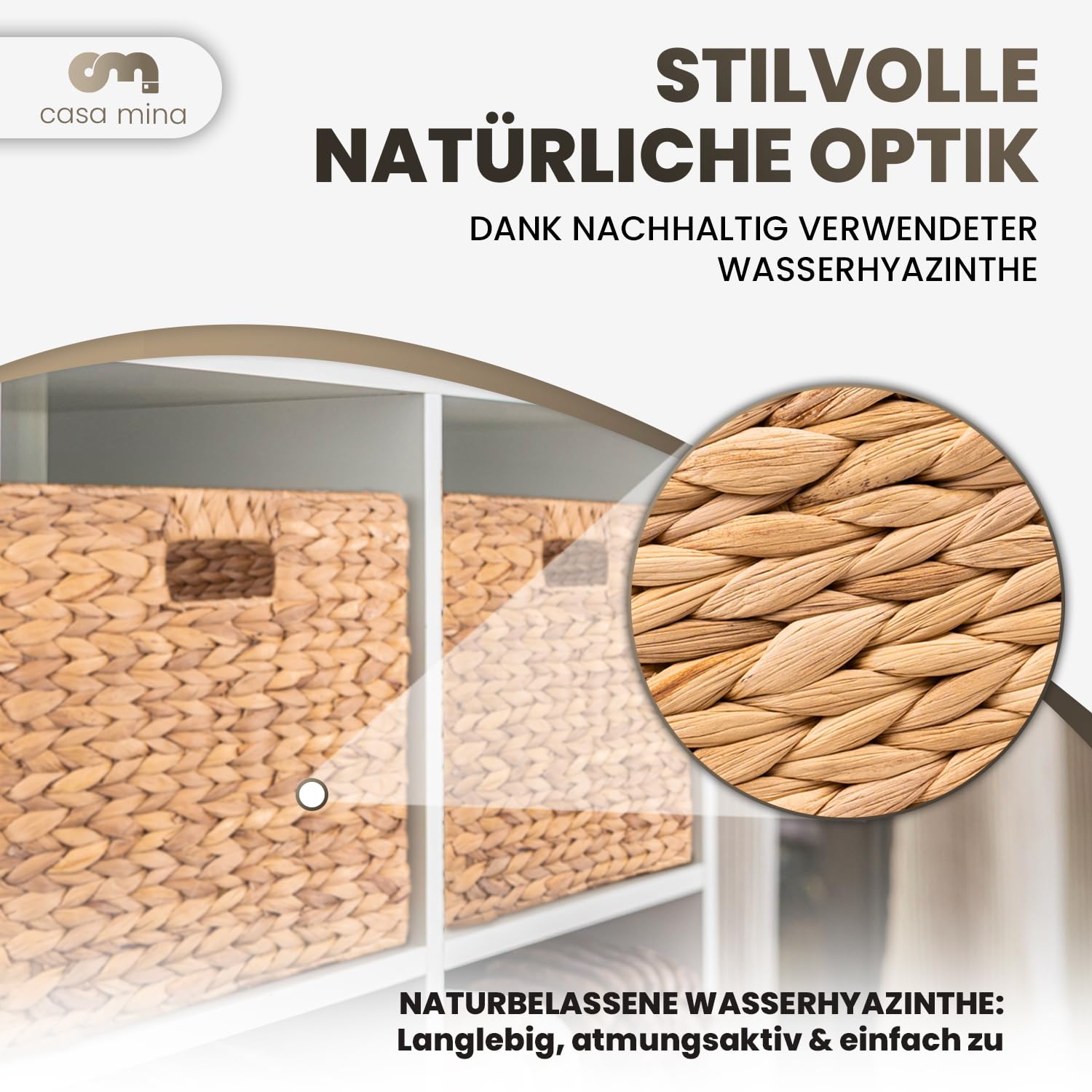 Casa Mina® Aufbewahrungskorb geflochten ideal für alle Regale I Nachhaltiger Seegras Korb geflochten aus Naturmaterial I Flechtkorb mit Griffen I Pflegeleichter, modern geflochtener Korb 31x31x31cm