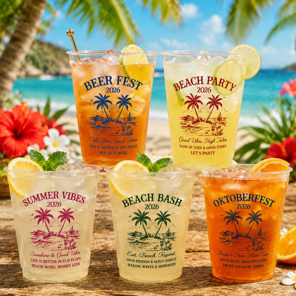 Personalised 5-100 Pack Reusable Plastic Party Cups with Custom Text, Clear Disposable Plastic Cups for Parties Weddings Birthday Summer Vacation Travel Camping BBQ Gifts for Friends & Family (Text)