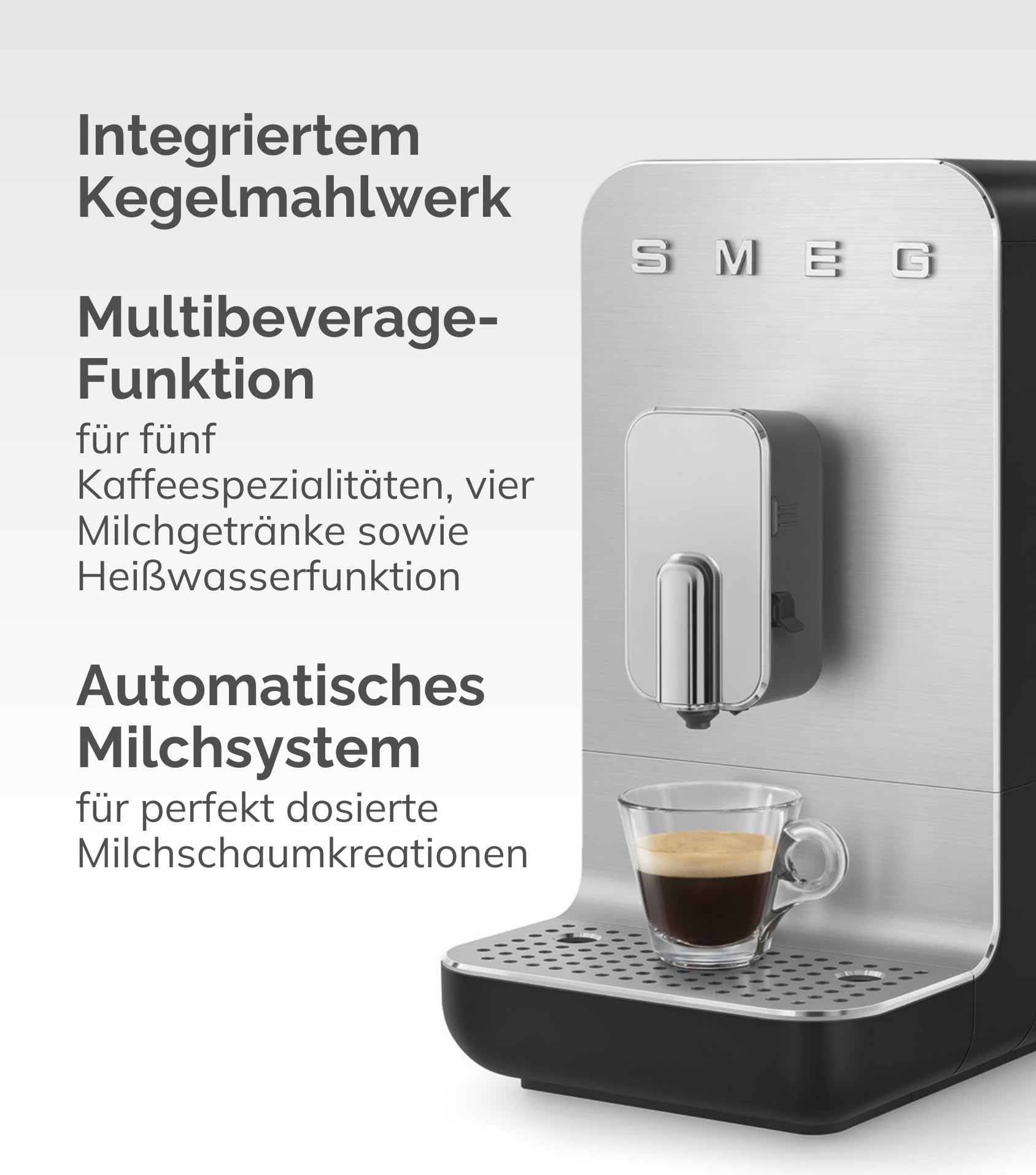 Smeg BCC13EGMEU Automatische Espressomaschine 1350W 1,4L Milchsystem Integrierte Kaffeemühle Thermoblock