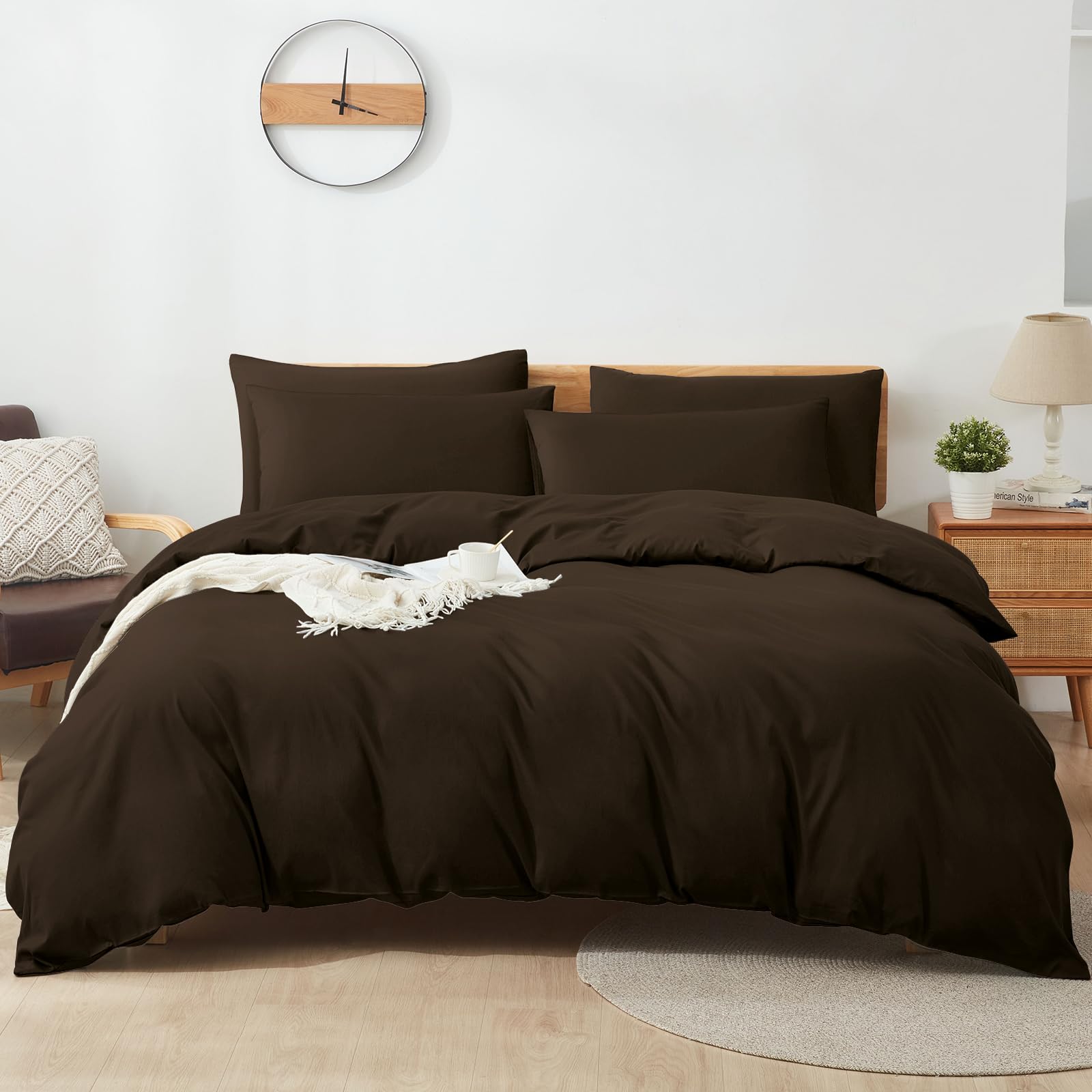 Sufdari Bettwäsche 240x220 Baumwolle Braun, 100% Baumwolle Bettbezug aus Atmungsaktive, Bettwäsche-Set mit 2 Kissenbezüge 80x80 cm+ 1 Bettbezüge mit Reißverschlus