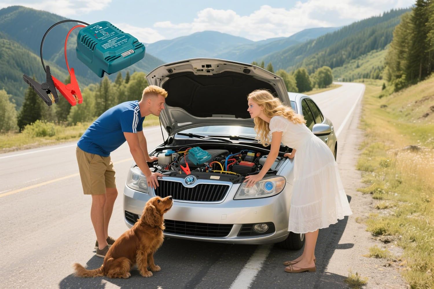 for Makita Car Jump Starter Adapter 18V Li-ion Battery - Portable Jump Starter with Jumper Cables&Clamps, Adapter Charger Car Portable Jump Starter with 18V(Battery Not)