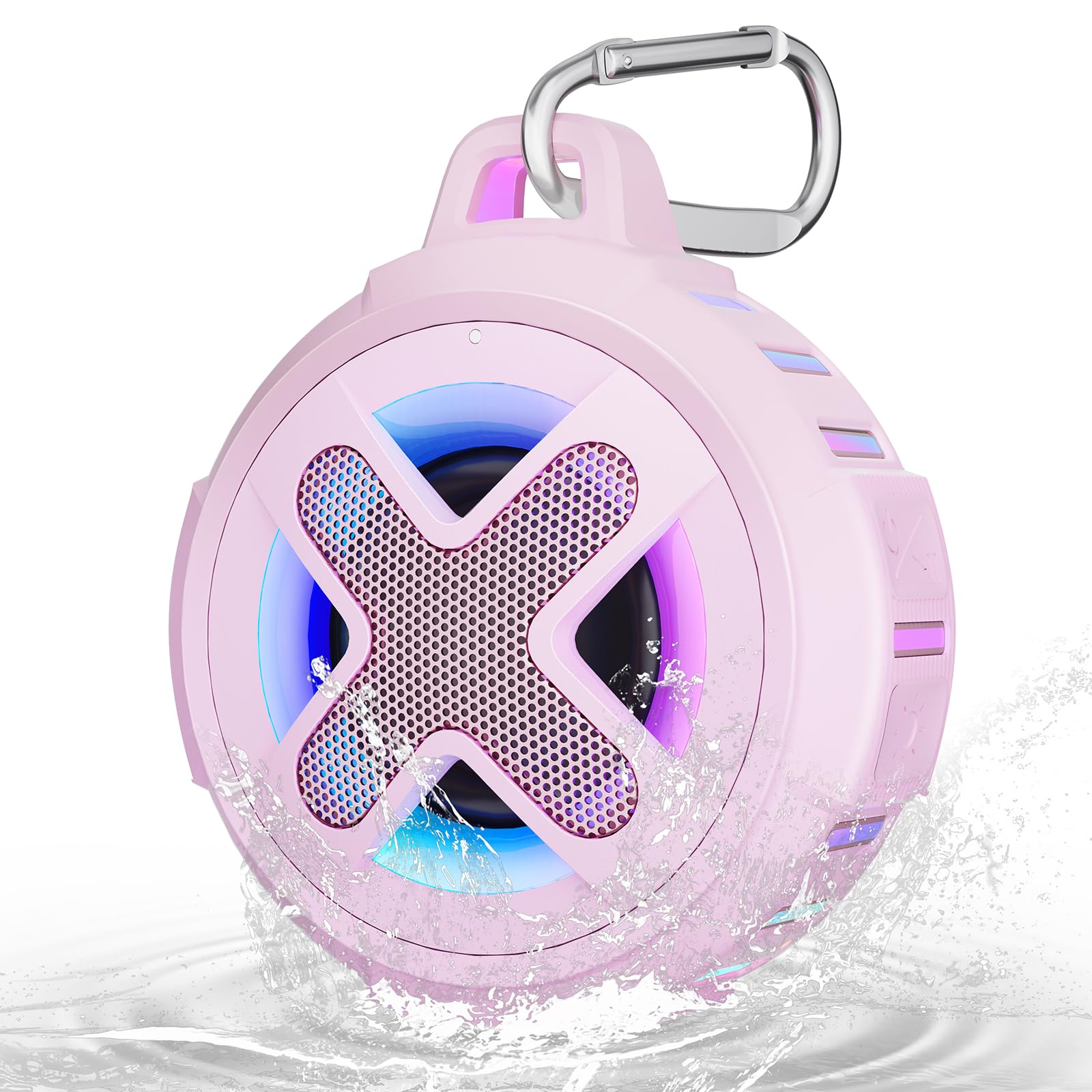 Xleader Mini Altavoz Bluetooth Rosa, Certificado IPX7 Impermeable Ducha Piscina Flotante Altavoz con Luces, Clip, Micrófono, Crystal Sound&Bass, Playa Viaje Ideal Chica Adolescente Mujer Regalos